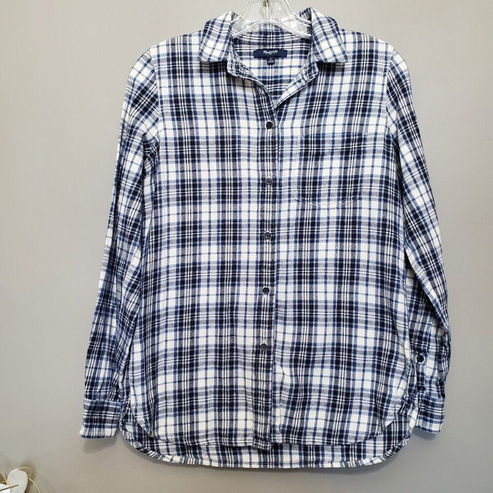 Madewell Lawton Flannel Shirt Women's Size Small Blue Plaid Button Up C9823